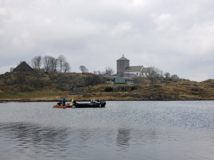 Maktens Havn prosjektet driver med geofysiske undersøkelser havneområdet på Avaldsnes. (Foto Maktens Havn)